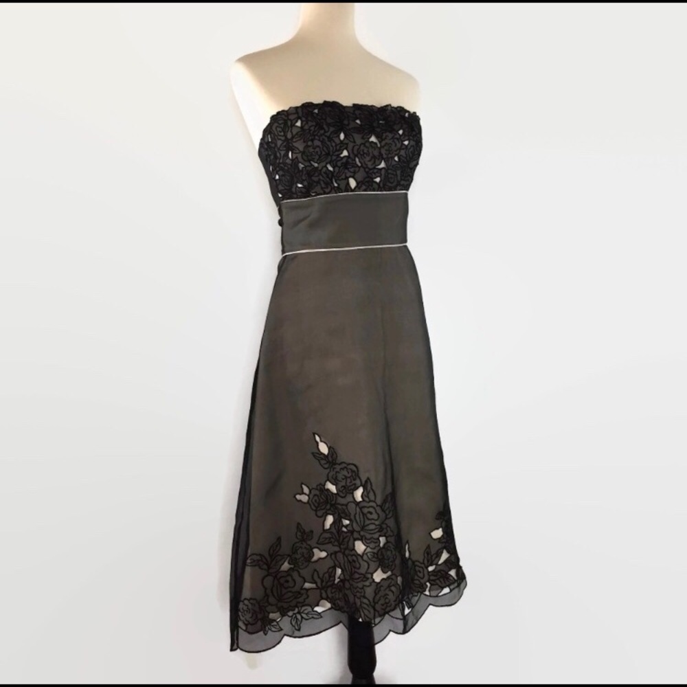 WHBM Strapless Silk Cocktail Dress in Sheer Black